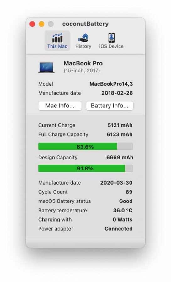 CoconutBattery battery status