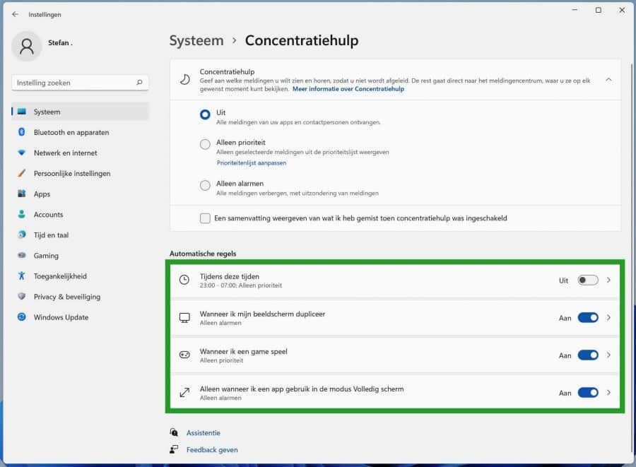Concentratiehulp automatische regels