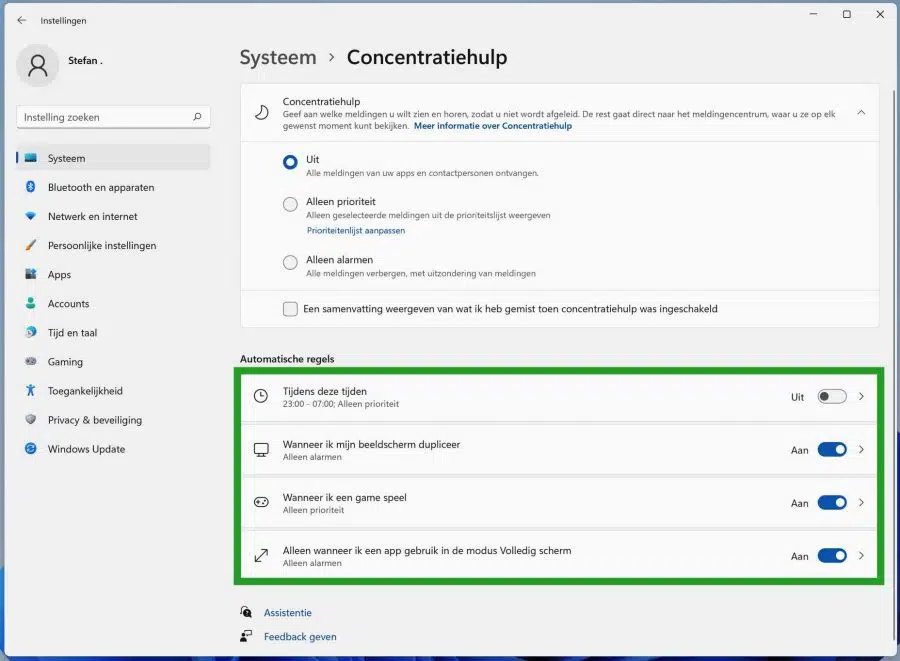 Concentratiehulp automatische regels