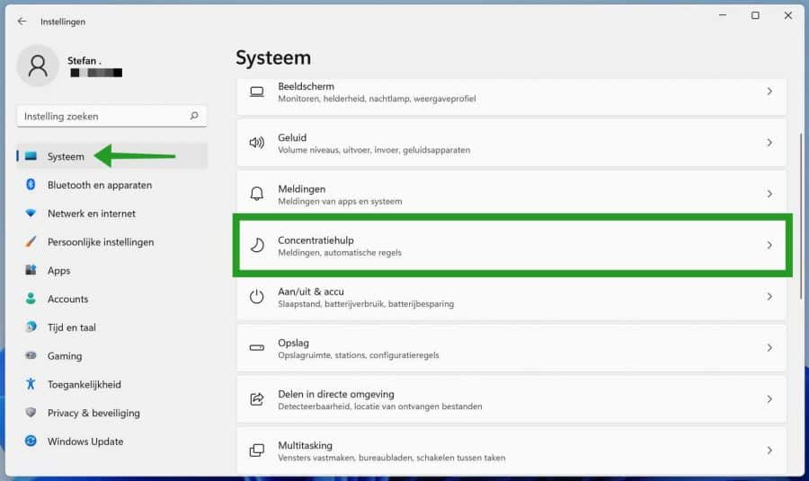 Enable concentration assistance in Windows 11