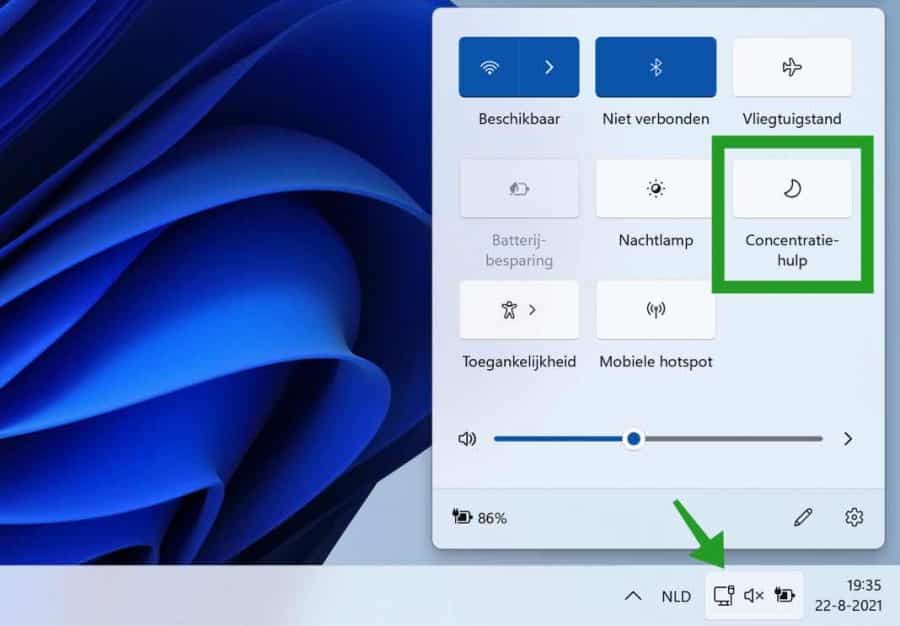 Aktivieren Sie die Konzentrationsunterstützung über das Action Center in Windows 11