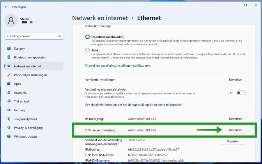 Asignación de servidor DNS en Windows 11