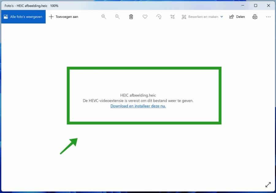 De HEVC-videoextensie is vereist om dit bestand weer te geven