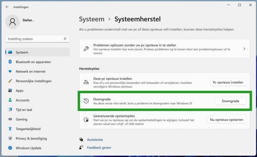 Downgrade Windows 11 naar Windows 10