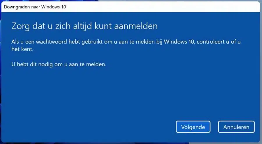 Downgrade naar Windows 10