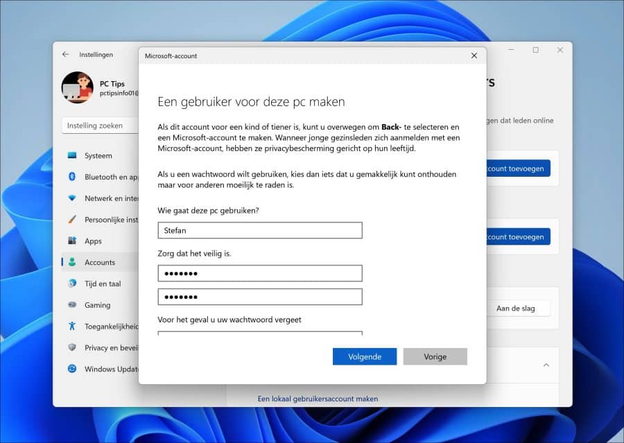 Een lokale gebruiker voor deze PC maken