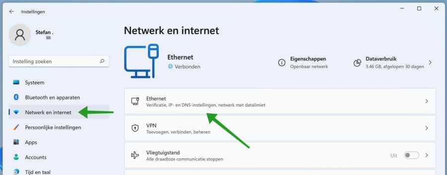 Ethernet or WiFi settings