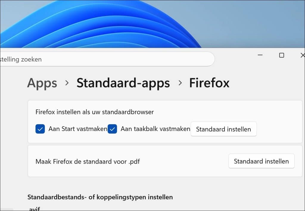 Firefox instellen als standaardbrowser in Windows 11