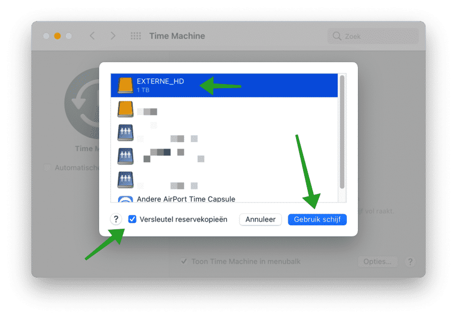 Gebruik externeschijf om Mac backups te maken