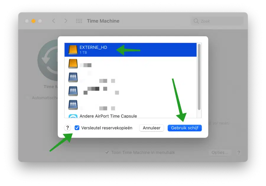 Gebruik externeschijf om Mac backups te maken