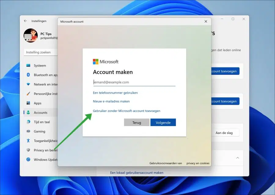 Gebruiker zonder Microsoft-account toevoegen in Windows 11