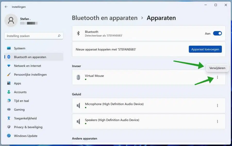 Gekoppeld Bluetooth apparaat verwijderen in Windows 11