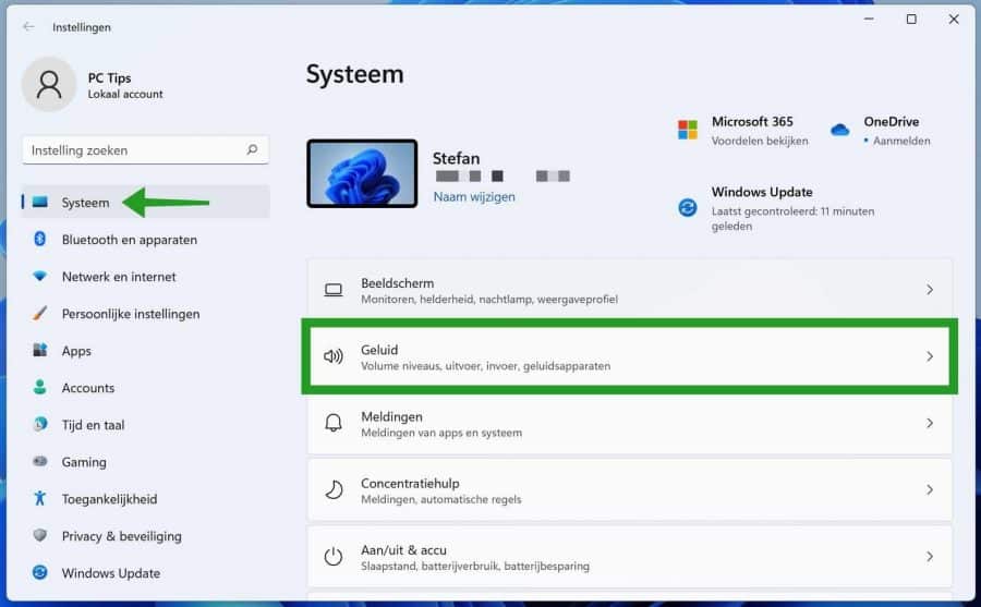 Geluid instellingen Windows 11