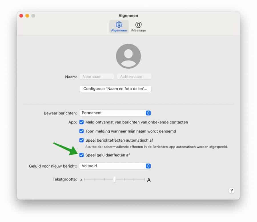 Desactivar efectos de sonido para iMessage