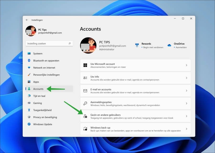 Gezin en andere gebruikers in Windows 11