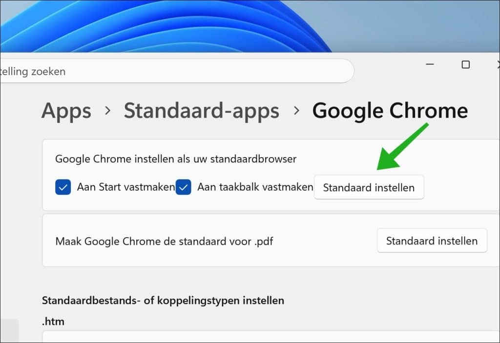 Google Chrome als standaardbrowser instellen in Windows 11