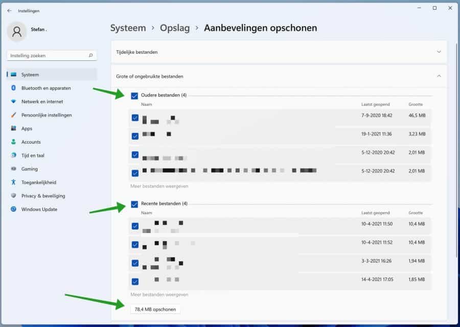 Grote of ongebruikte bestanden wissen in Windows 11