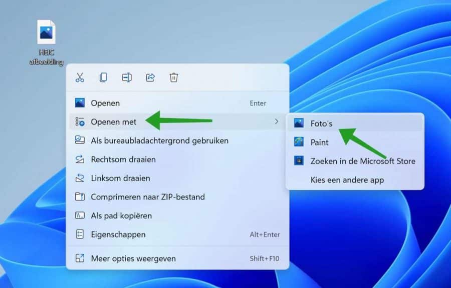 HEIC bestand openen in Windows 11