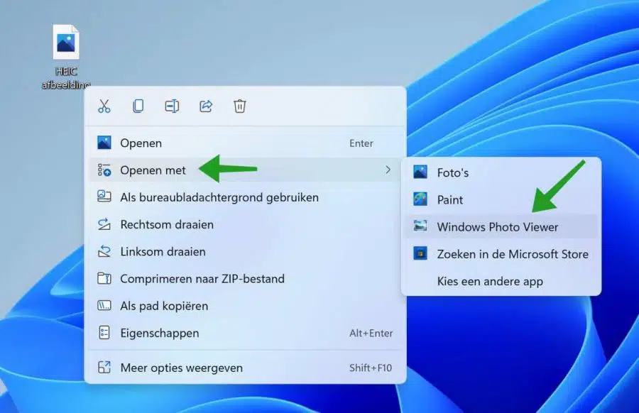 HEIC openen met Windows Photo viewer in Windows 11