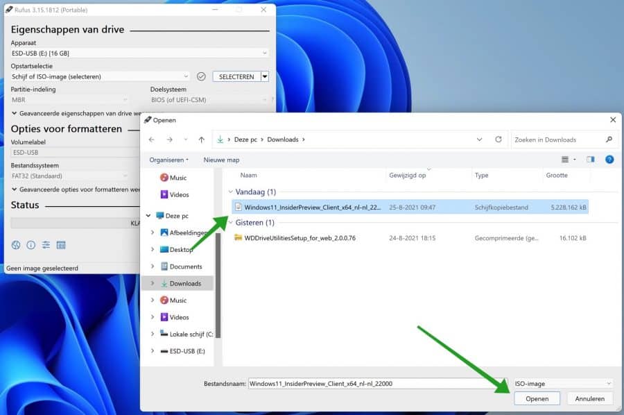 ISO plaatsen op USB stick met Rufus