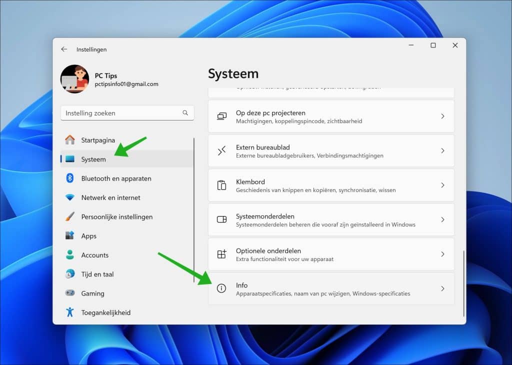 Informatie over computer
