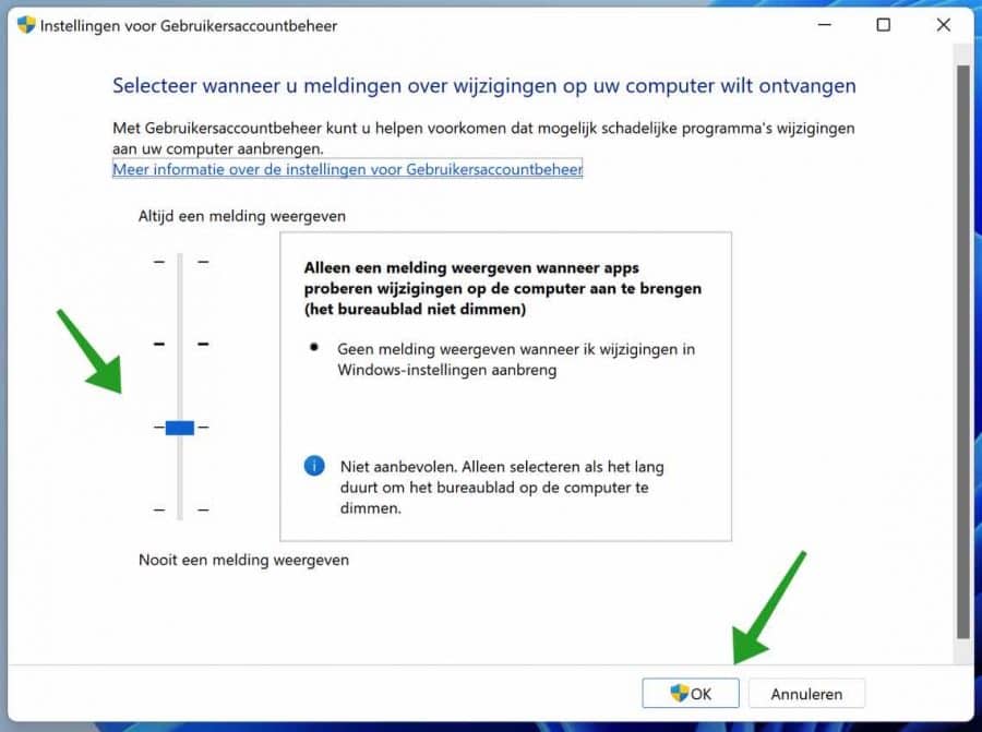 Adjust User Account Control UAC settings in Windows 11