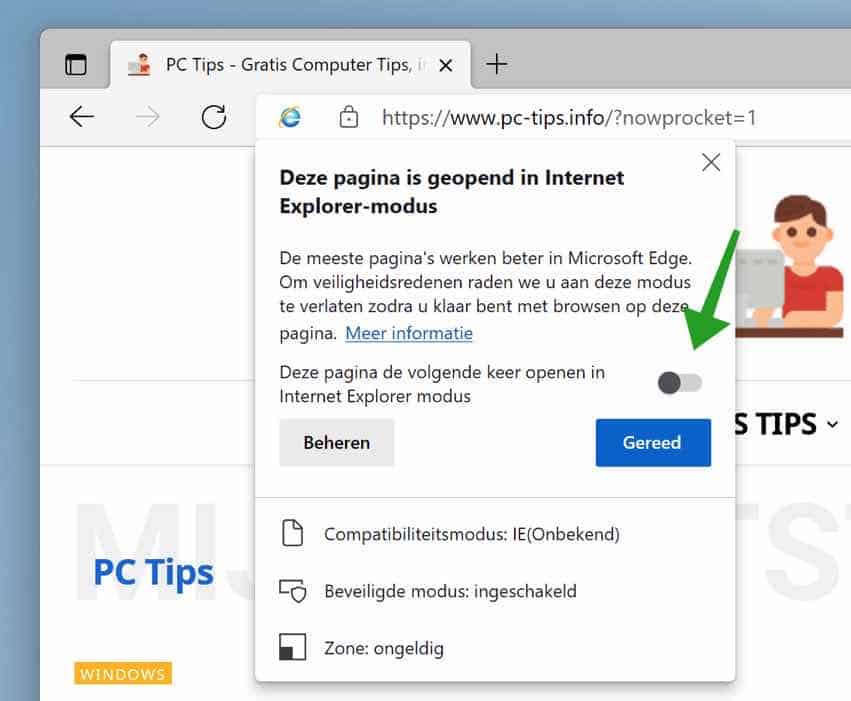 Internet Explorer modus in Microsoft Edge