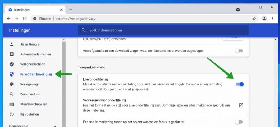 Live ondertiteling inschakelen in Google Chrome