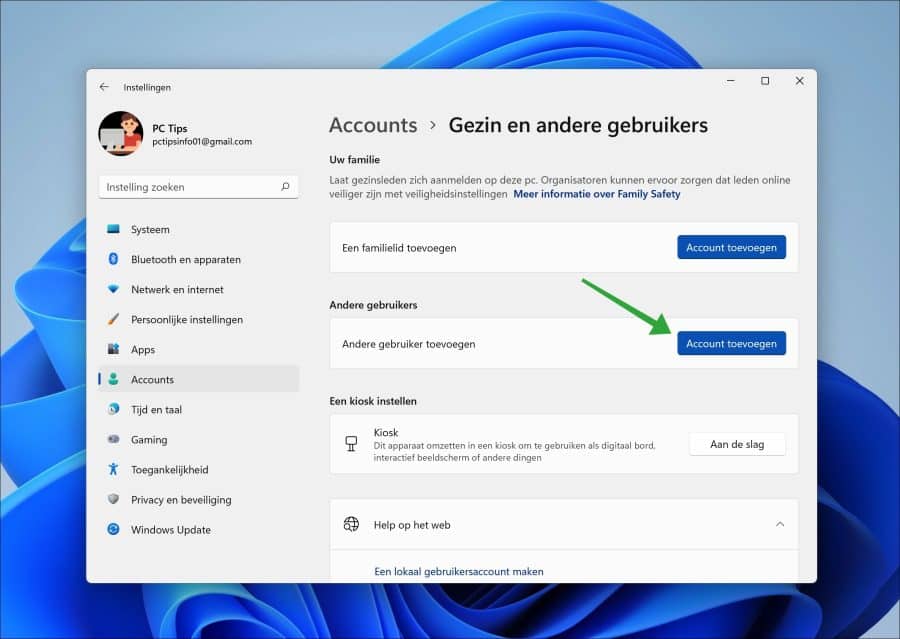 Lokaal account toevoegen in Windows 11