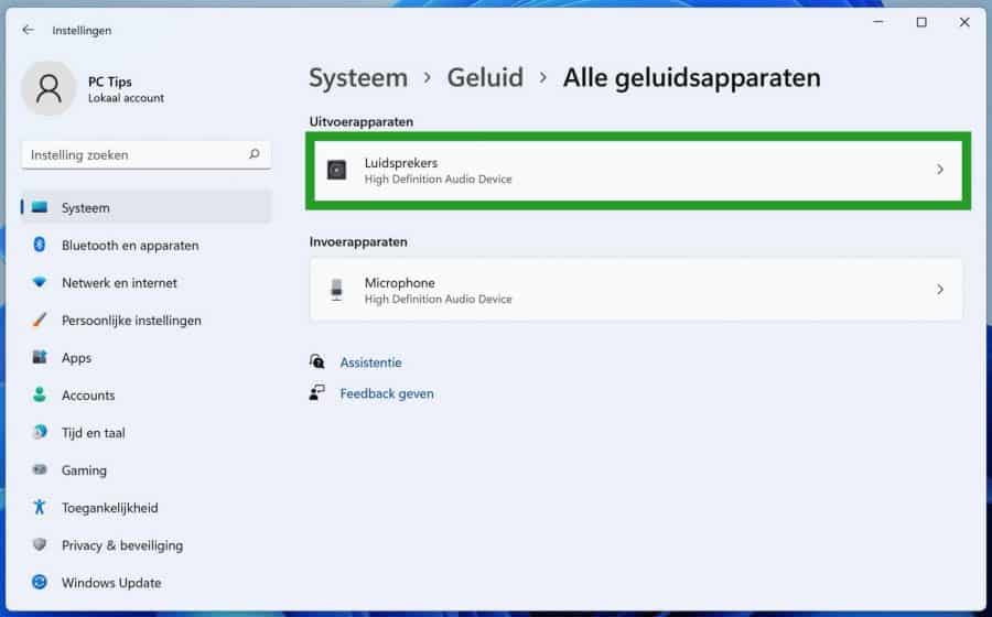 Luidspreker instellingen in windows 11