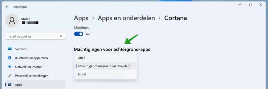 Machtigingen voor achtergrond apps