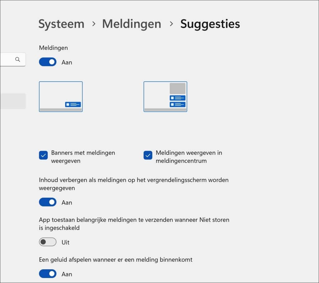 Meldingen instellen per app