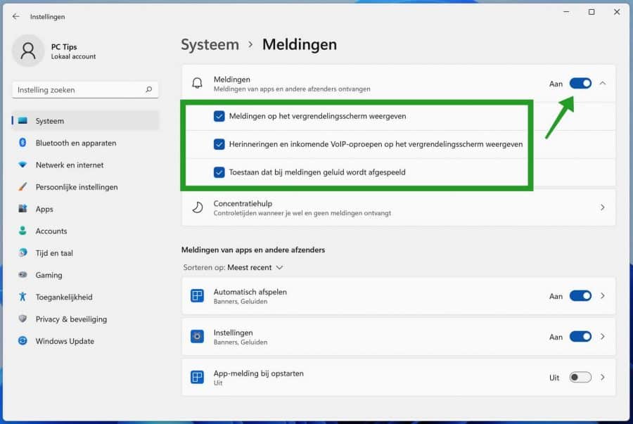 Meldingen uitschakelen in Windows 11