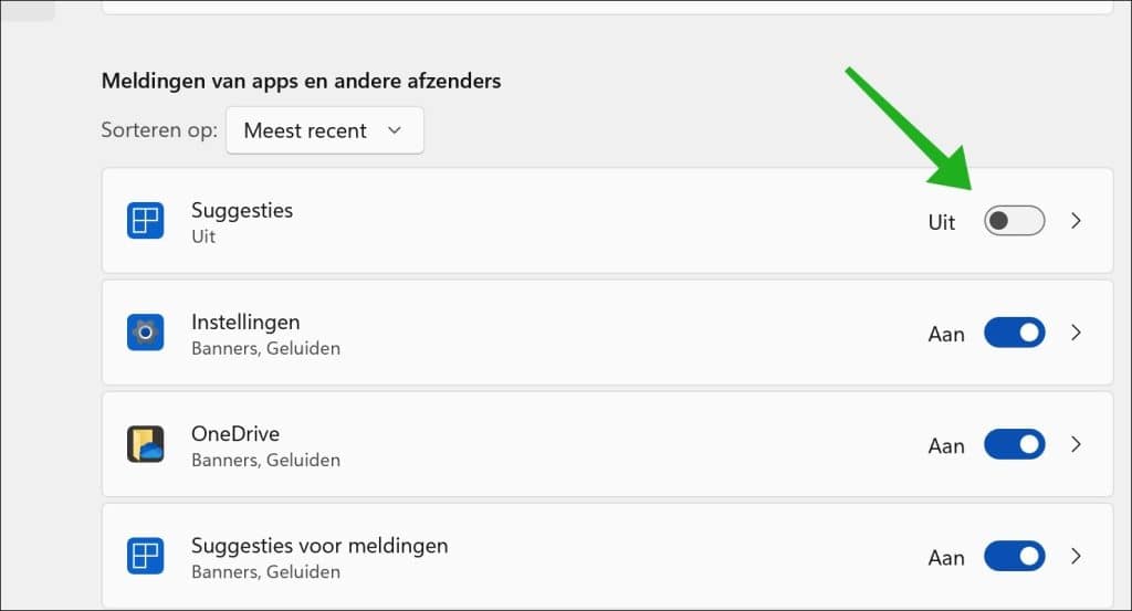 Meldingen van apps en andere afzenders
