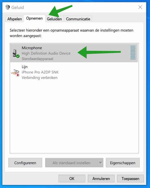 Microfoon instellingen windows