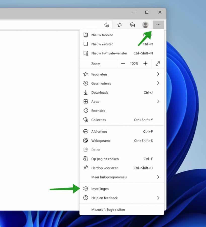 Configurações do Microsoft Edge