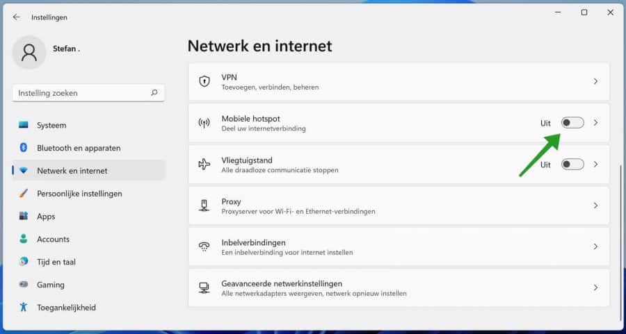 Enable mobile hotspot in Windows 11