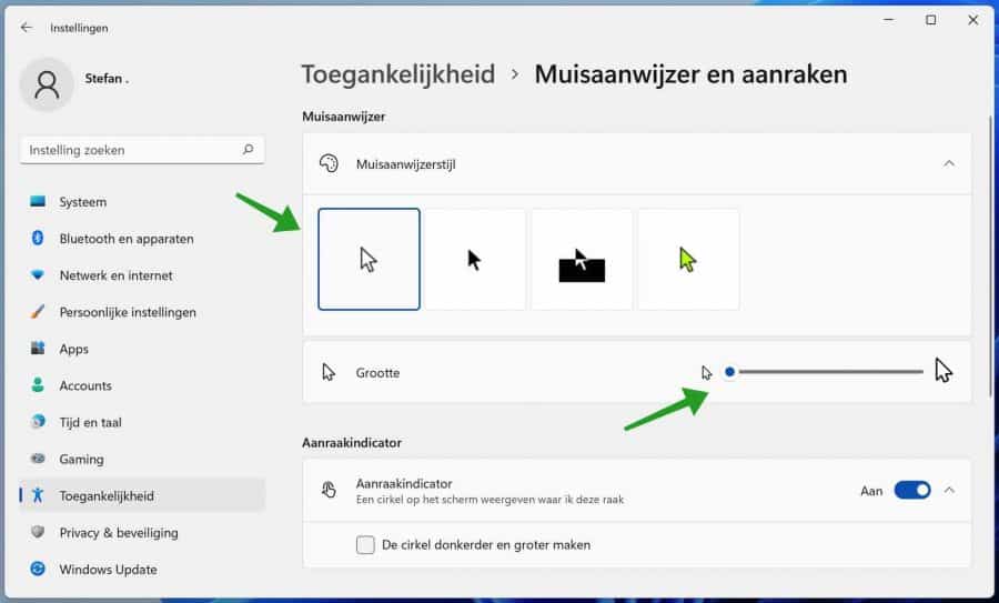 Adjust mouse pointer in Windows 11