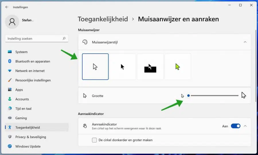 Muisaanwijzer aanpassen in Windows 11