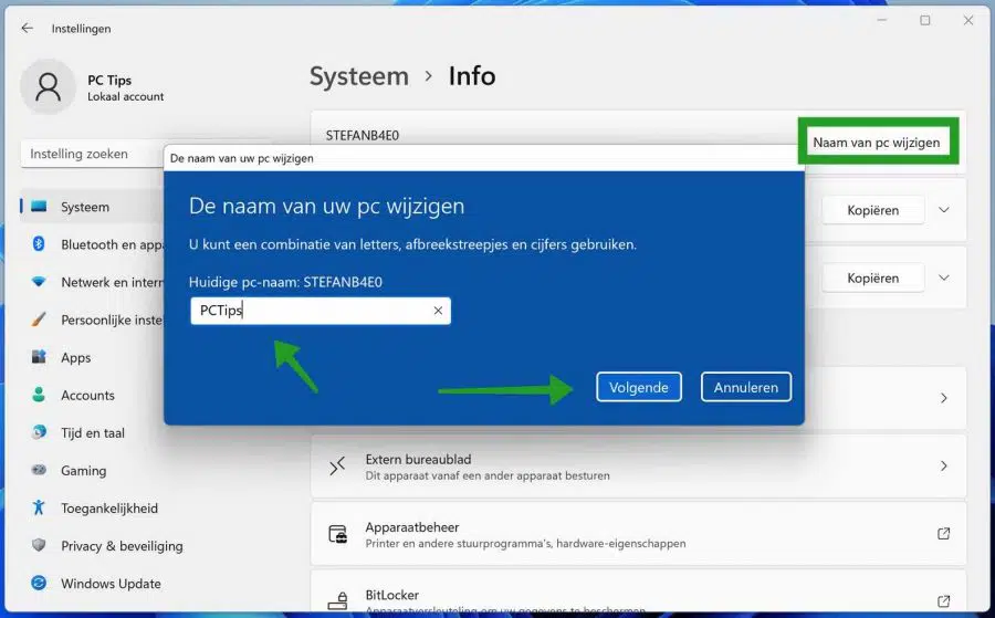 Naam van de PC wijzigen in Windows 11
