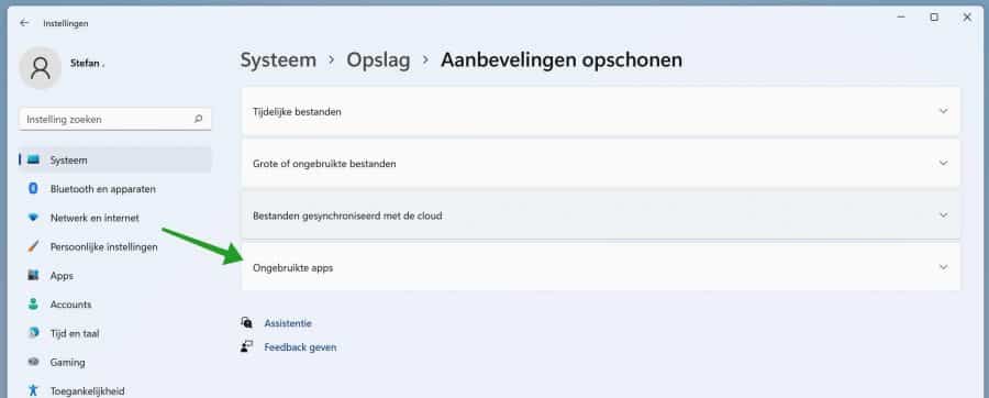 Ongebruikte apps wissen in Windows 11