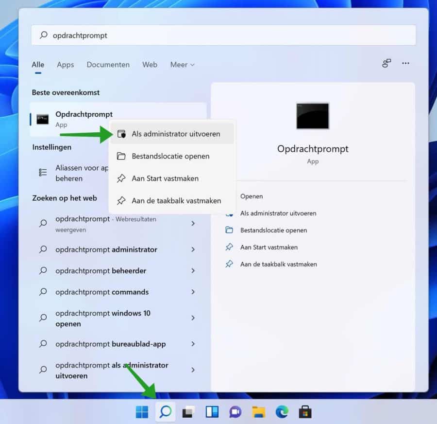 Opdrachtprompt als Adminstrator uitvoeren