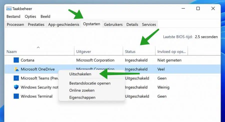 Opstart apps uitschakelen in Windows 11