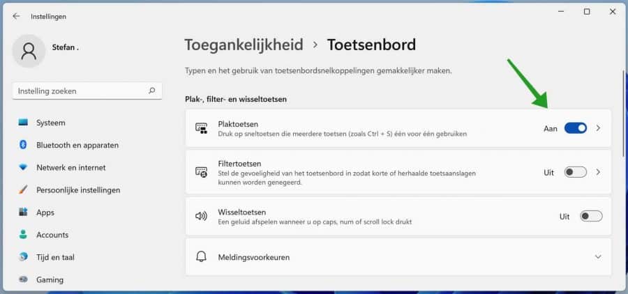 Plaktoetsen Windows 11