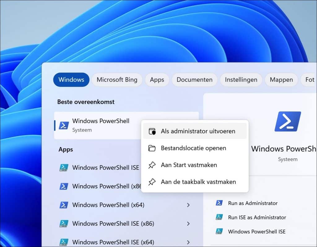 Powershell openen als administrator