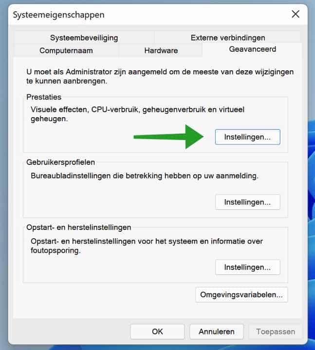 Prestaties instellingen windows 11