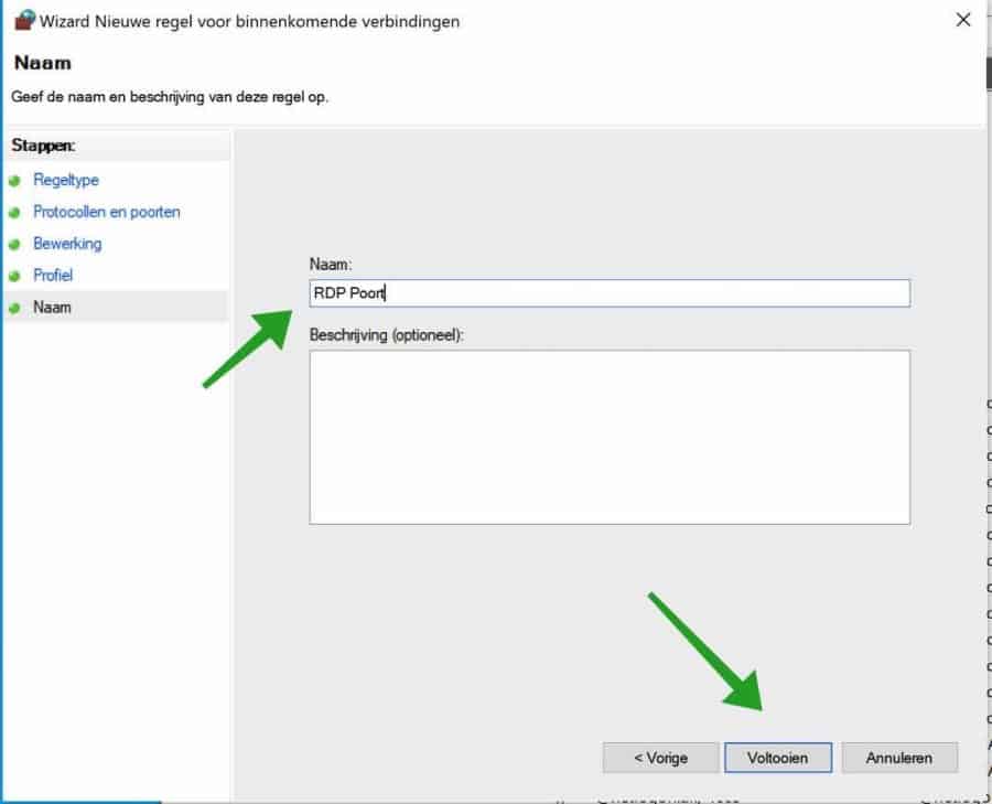 RDP poort toevoegen aan firewall