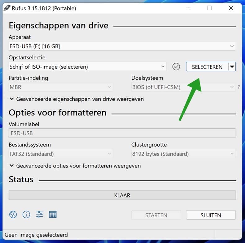 Rufus opstartbare usb stick aanmaken met Windows 11