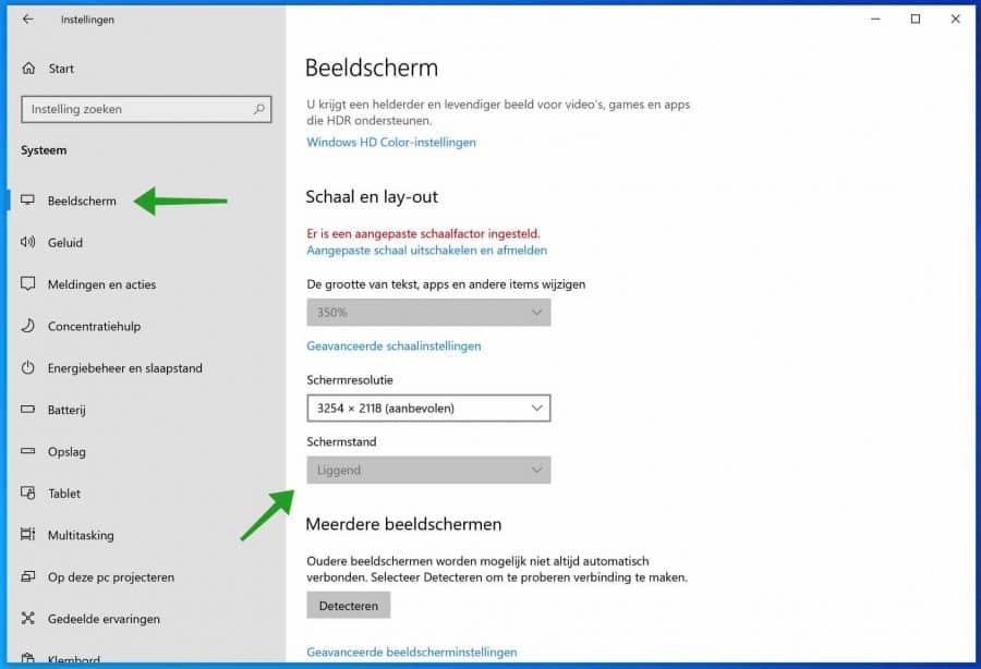 Schermstand uitschakelen in Windows