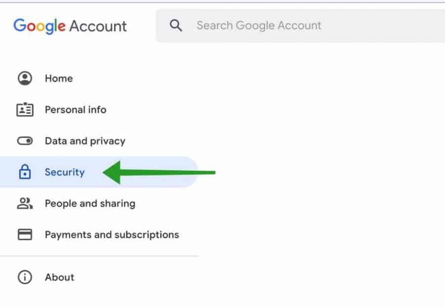 Security settings Google account